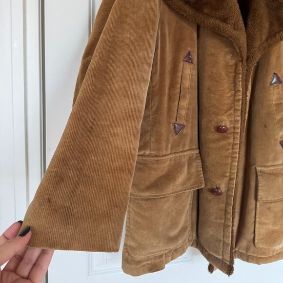Vintage William Barry Corduroy Button Up Cozy Sherpa Coat Jacket 70s - M/L - Picture 3 of 7